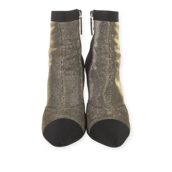 CHANEL Black Silver Metallic Pointed Toe Ankle Boots - Picture 3 of 5